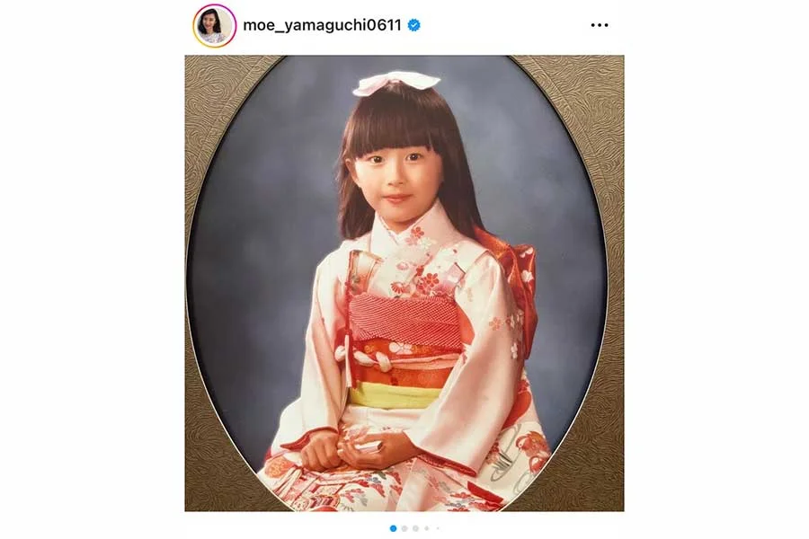 7歳ごろの七五三で着物姿を見せる山口もえ